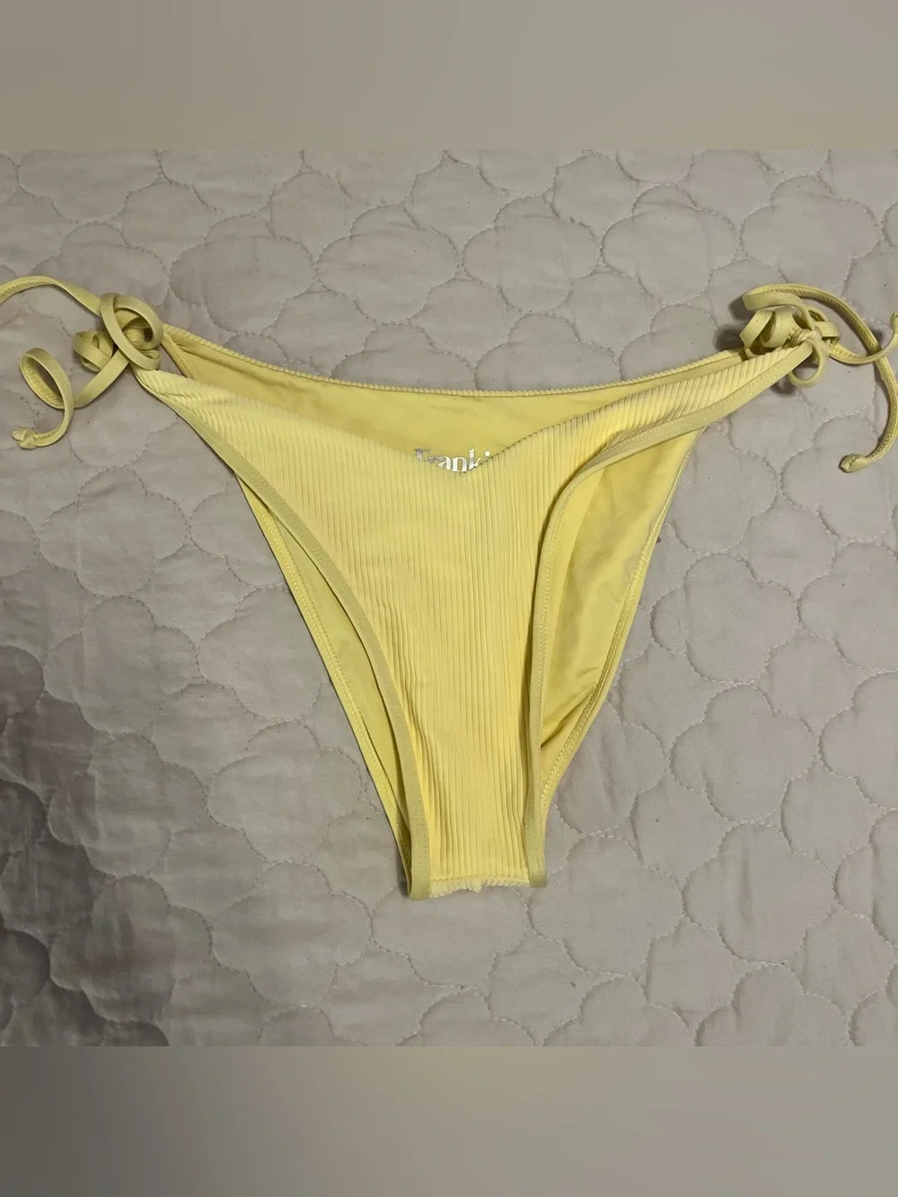 NWOT Frankies Bikinis Yellow Ribbed Swim Side Tie High Rise XL Bikini Bottom